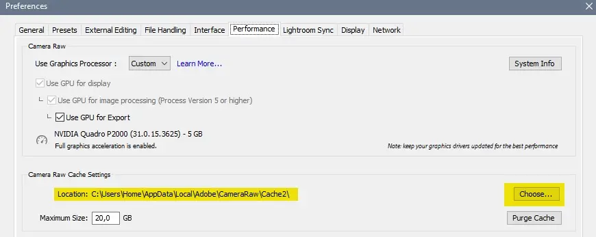 Lightroom - Camera Raw Cache Settings